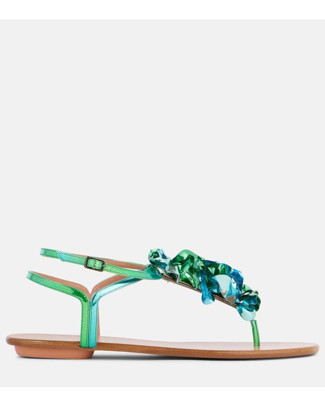 Aquazzura Blue Summer Sun Metallic Leather Thong Sandals