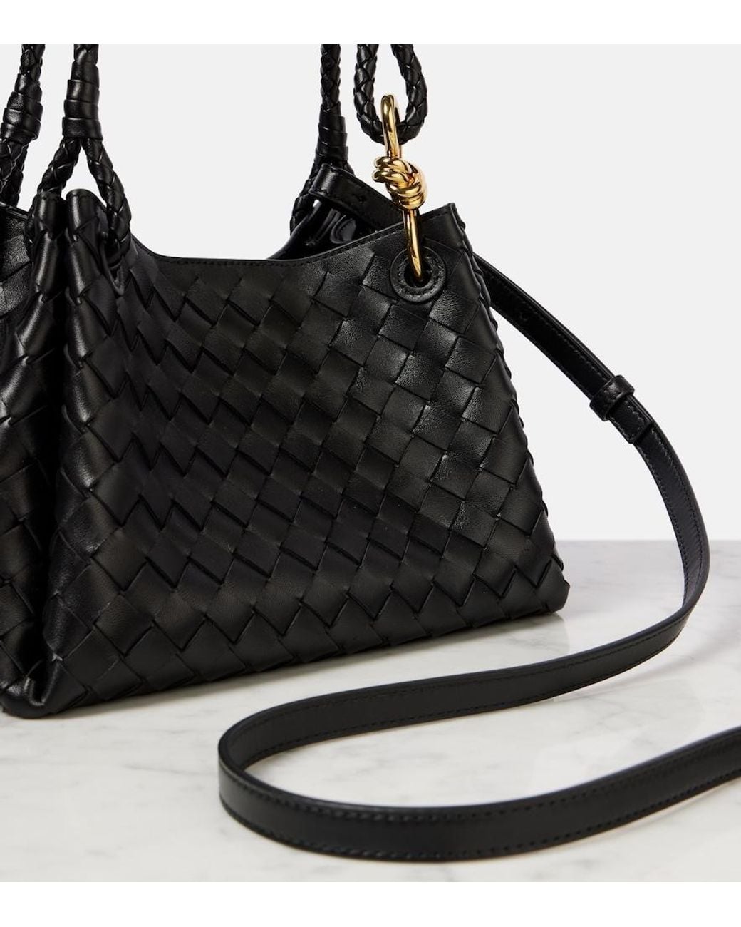 Bottega Veneta Black Parachute Medium Intrecciato Leather Tote Bag