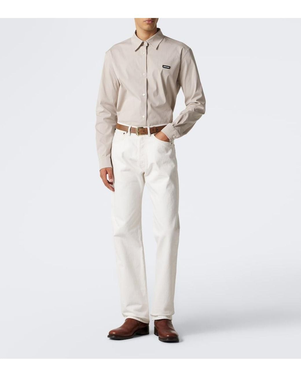 Miu Miu Natural Cotton-Blend Poplin Shirt for men