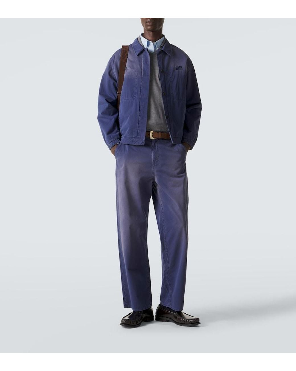 Miu Miu Blue Cotton Gabardine Wide-Leg Pants for men