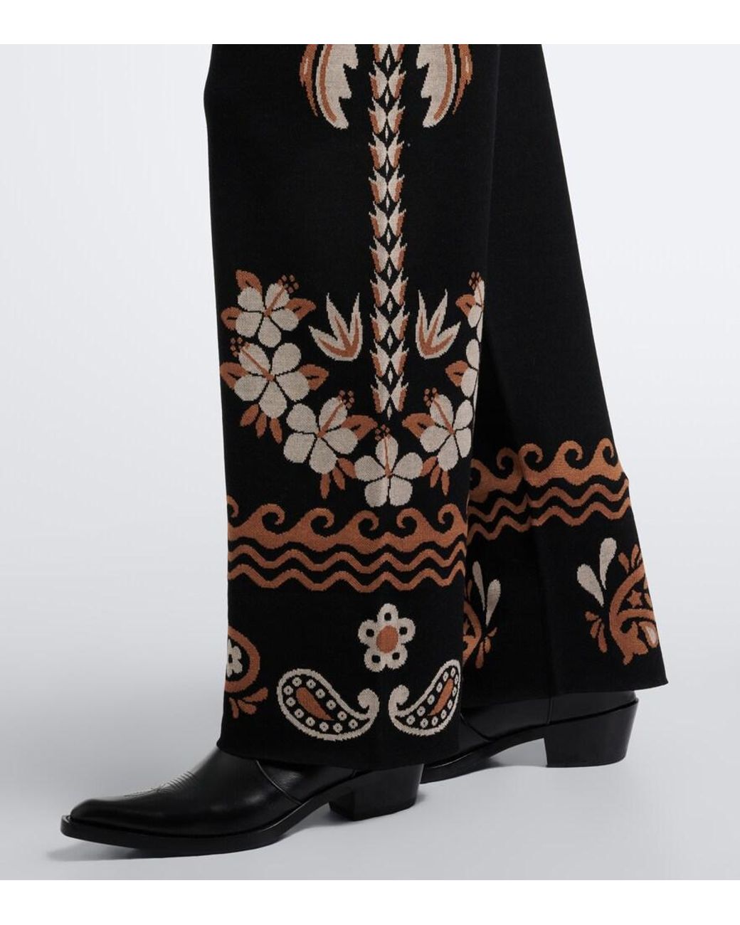 Alanui Black Island Roots Wool And Silk-Blend Wide Leg Pants