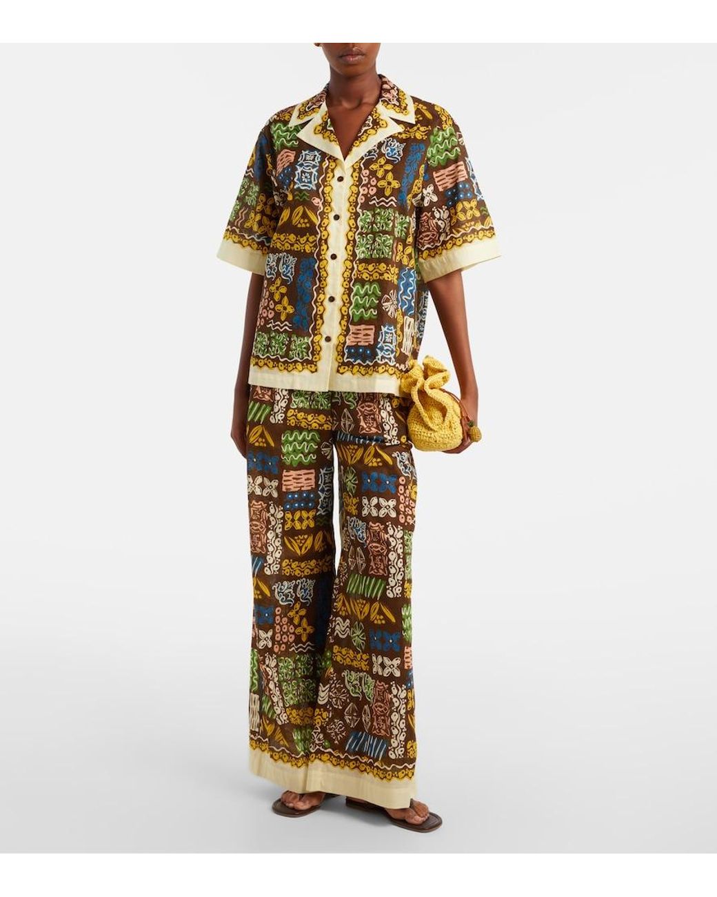 ALÉMAIS Green Minnie Printed Cotton Wide-Leg Pants