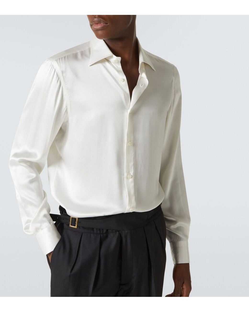 Rubinacci White Silk Tuxedo Dress Shirt for men