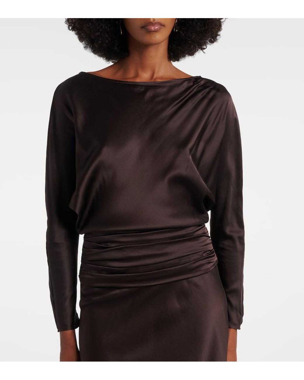 Staud Brown Freda Ruched Silk-Blend Gown
