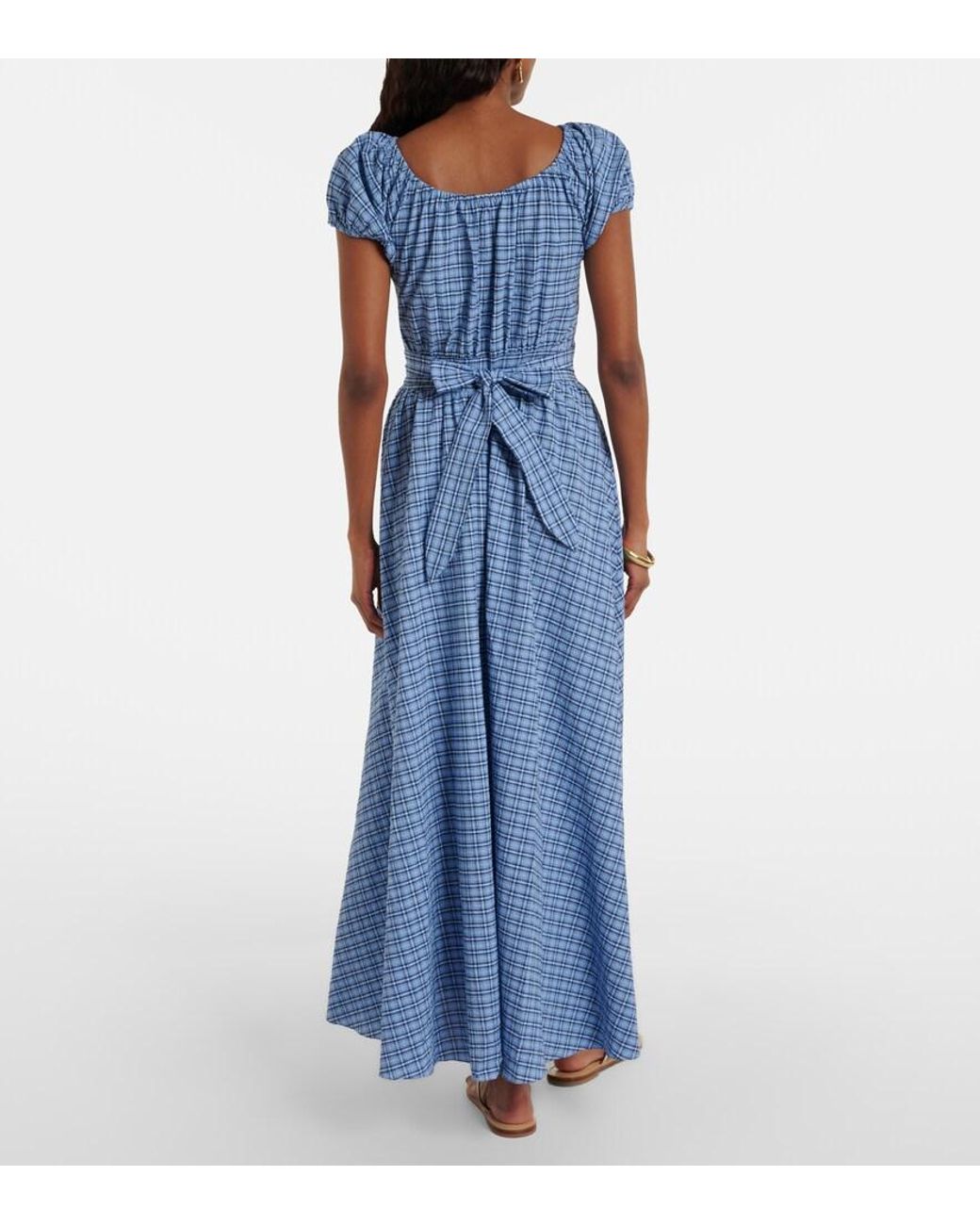 Faithfull The Brand Blue Edessa Checked Cotton Maxi Dress