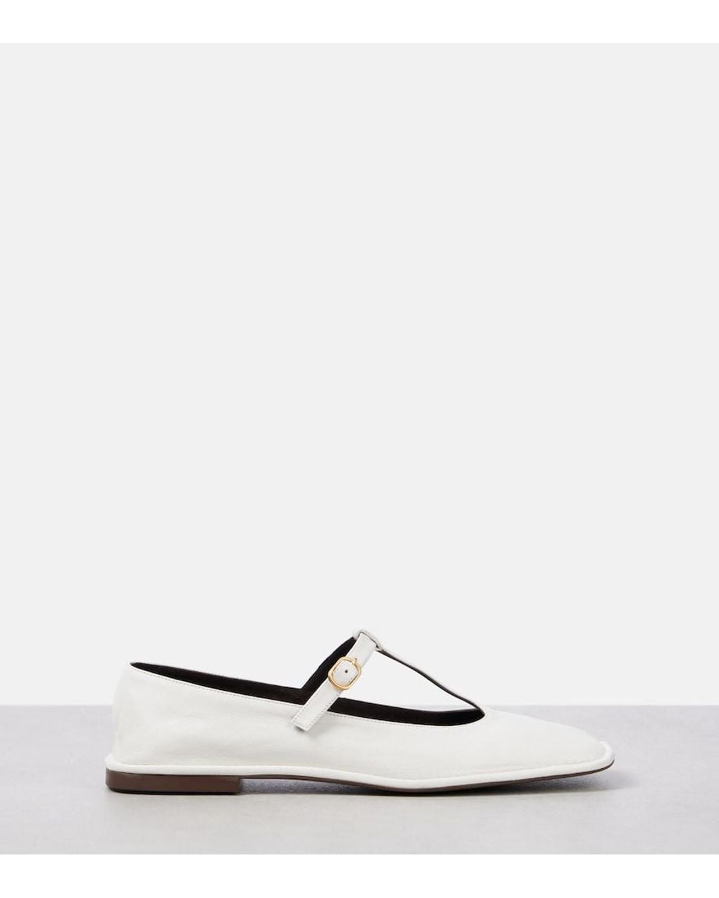 The Row White Square T-Strap Leather Ballet Flats