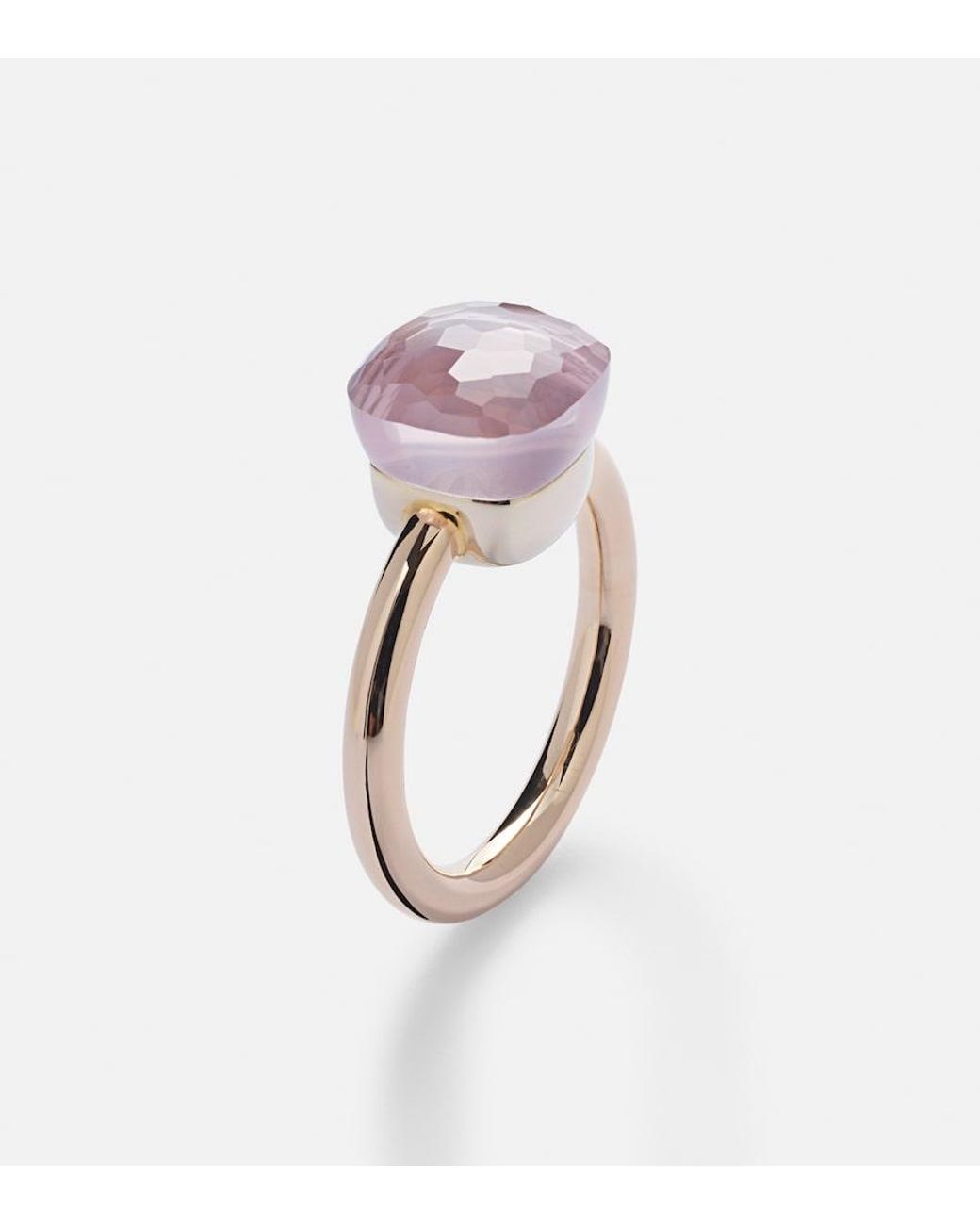 Pomellato White Nudo 18kt Gold Ring With Rose Quartz