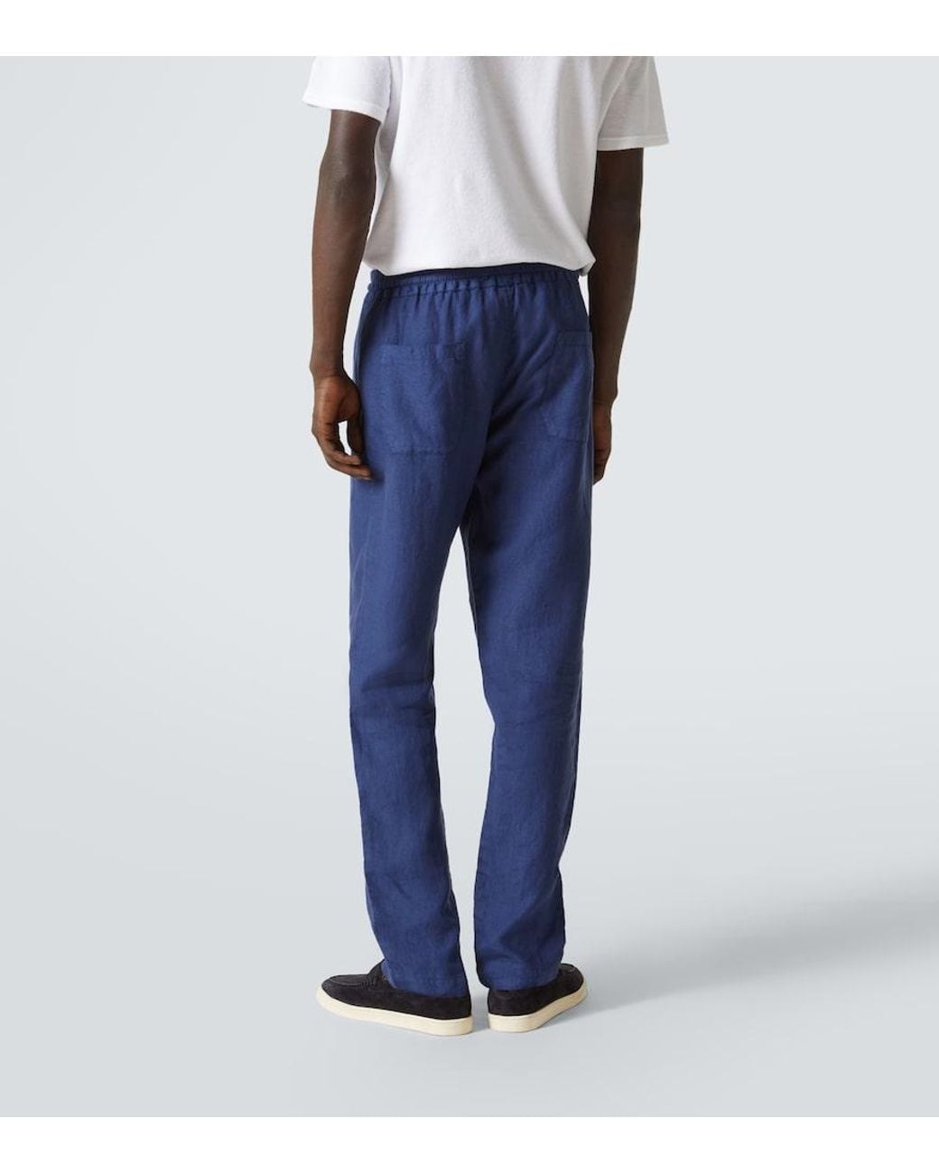 Fedeli Blue Linen Straight Pants for men