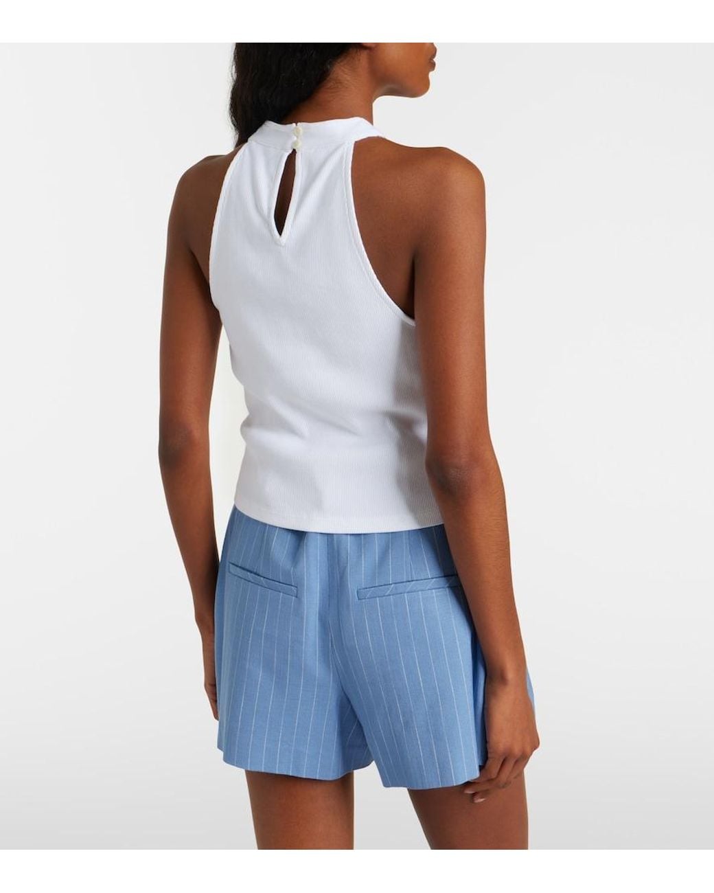 Veronica Beard White Thea Halterneck Cotton-Blend Top