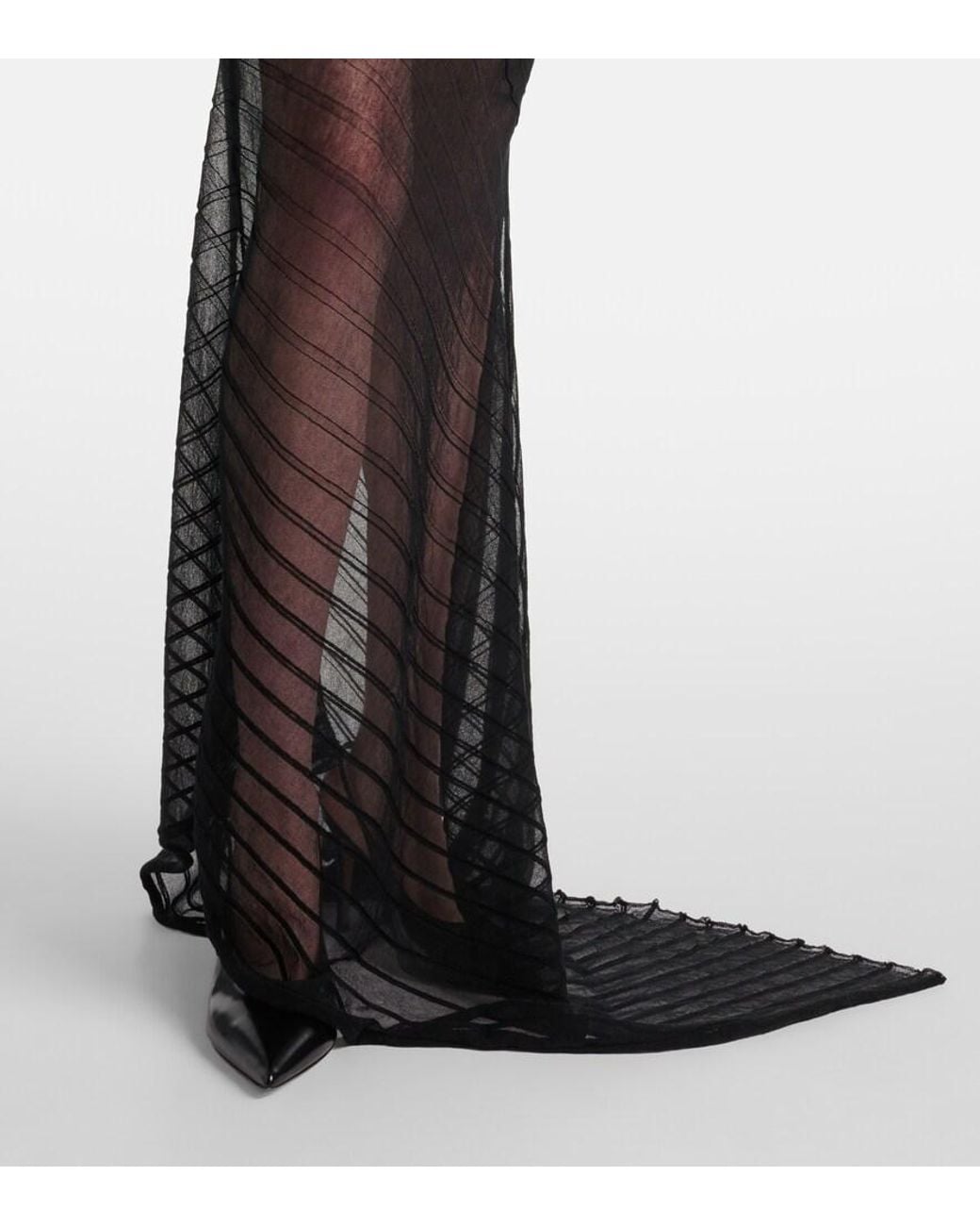 Victoria Beckham Black Gathered Sheer Tulle Maxi Dress