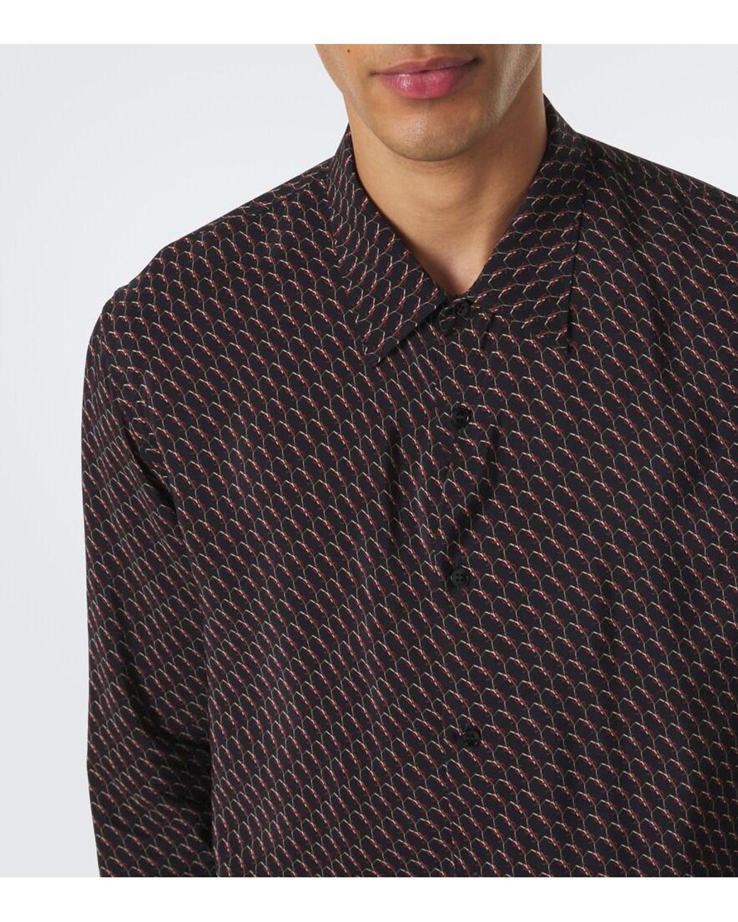 Saint Laurent Brown Cassandre Printed Silk Shirt for men