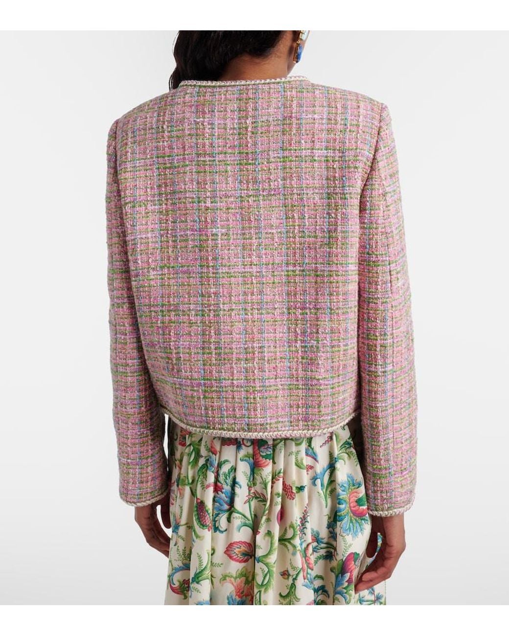 Etro Pink Checked Cotton-Blend Tweed Jacket