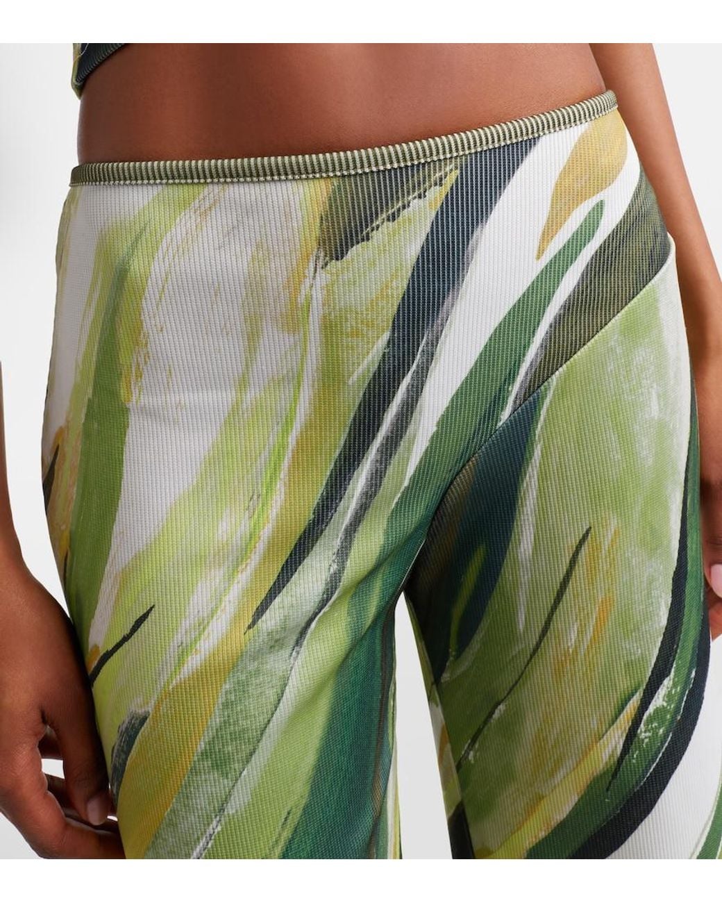 Christopher Esber Green Printed Ribbed-Knit Jersey Wide-Leg Pants