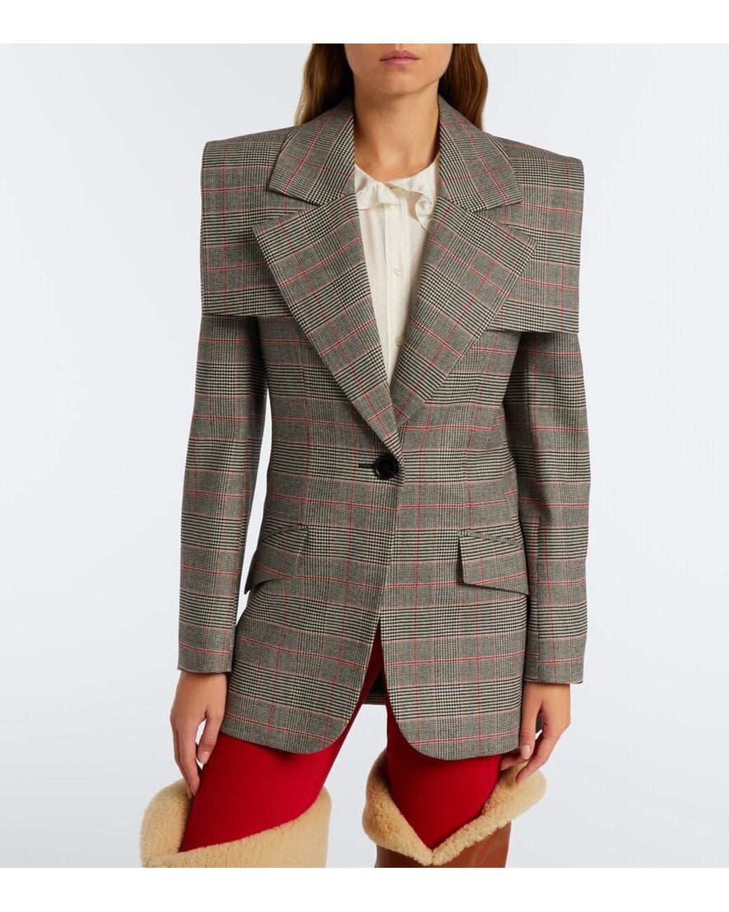 Chloé Gray Prince Of Wales Check Wool-Blend Jacket