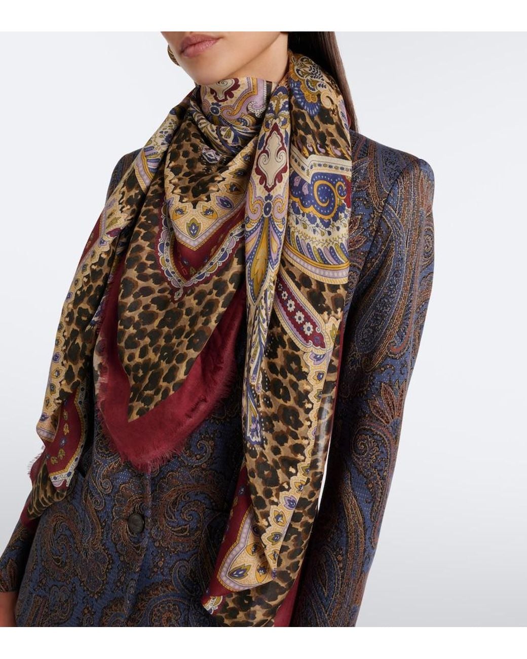 Etro Red Printed Modal And Cashmere Scarf