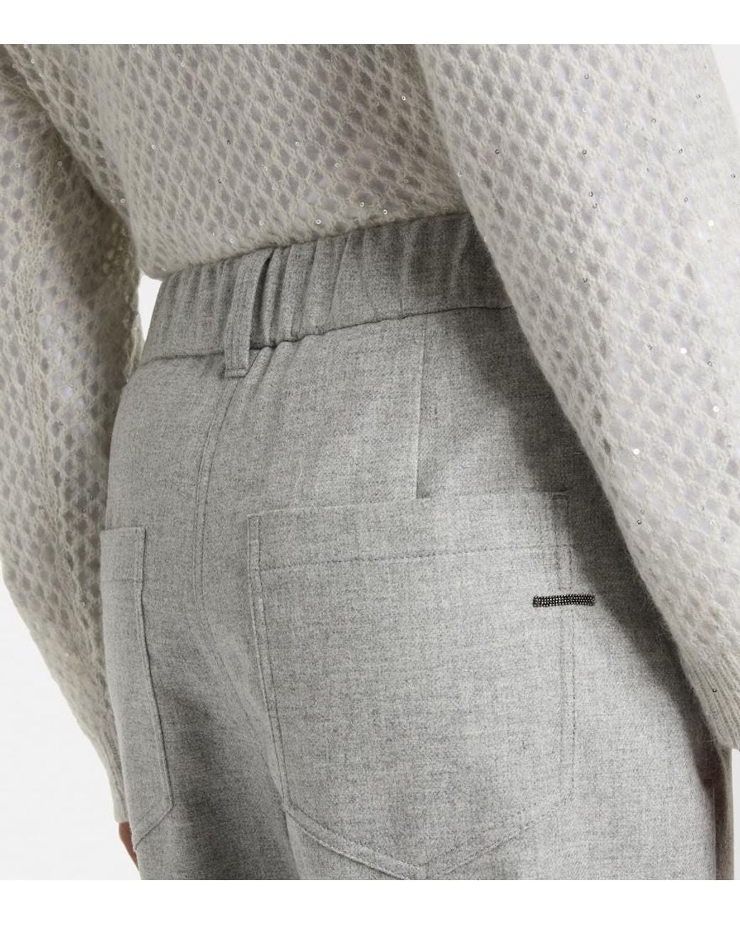 Brunello Cucinelli Gray Cropped Wool And Cashmere Straight Pants