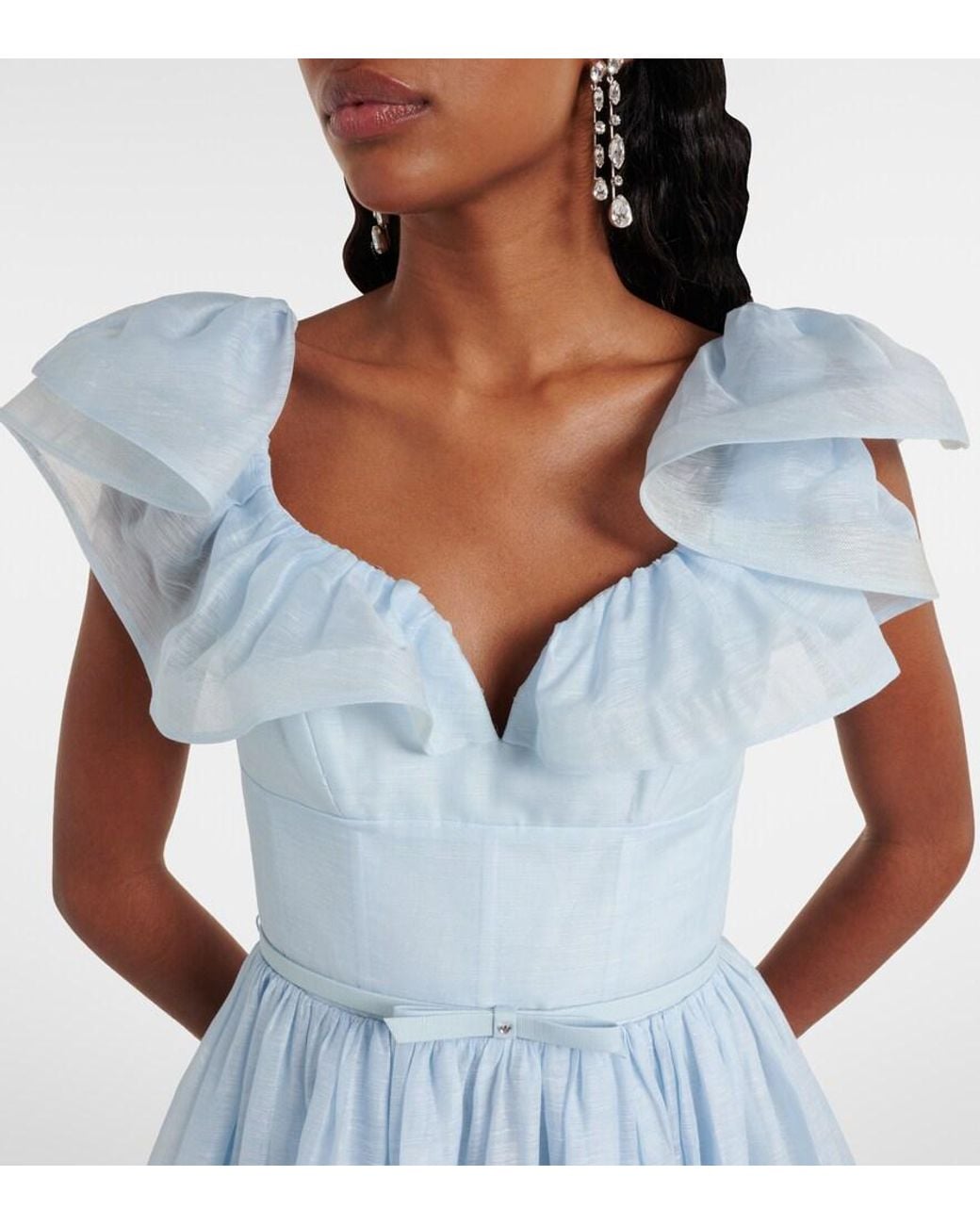 Zimmermann Blue Dawning Linen And Silk Midi Dress
