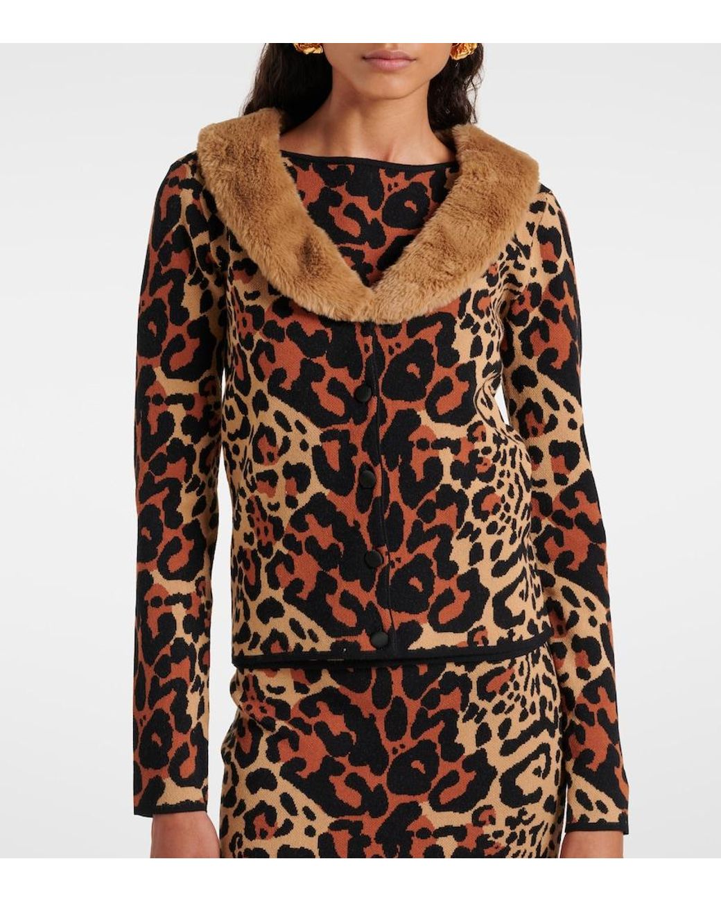 Blumarine Brown Leopard-Print Jacquard Cardigan