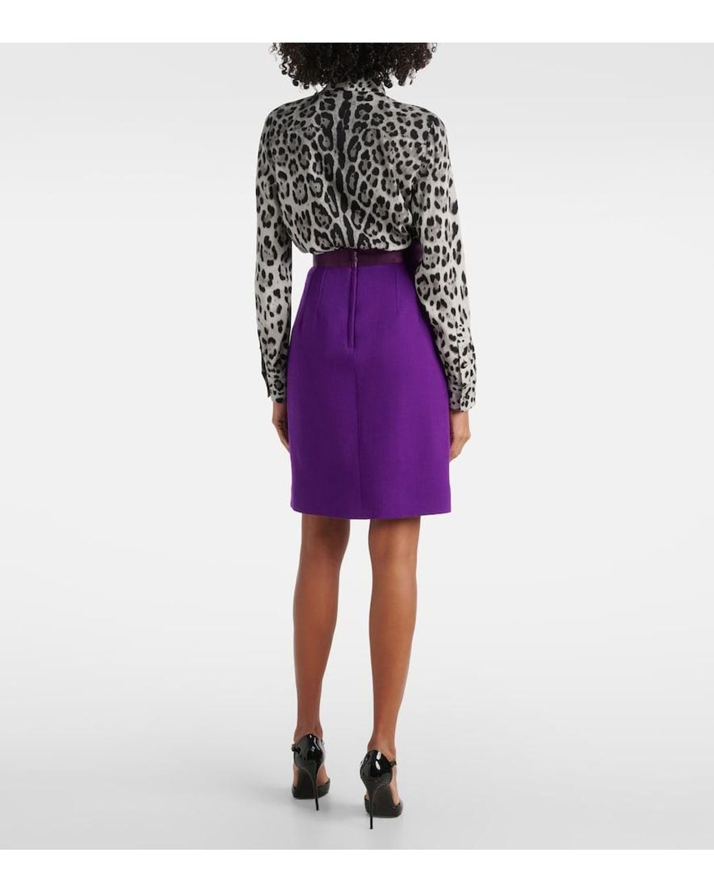 Dolce & Gabbana Purple High-Rise Wool-Blend Crepe Pencil Skirt