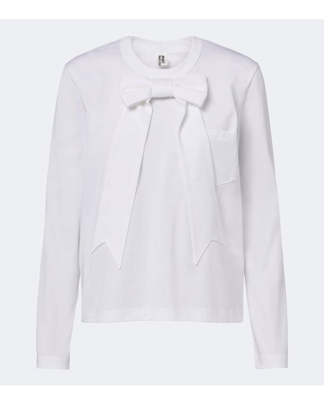 Noir Kei Ninomiya White Bow-Detail Cotton Jersey Top