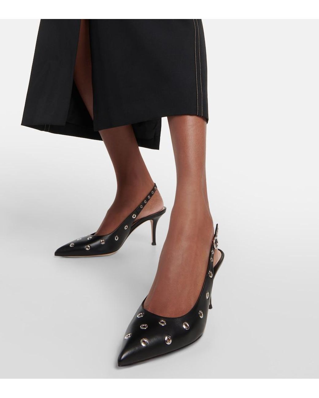 Gianvito Rossi Black Lydia Studded Leather Slingback Pumps