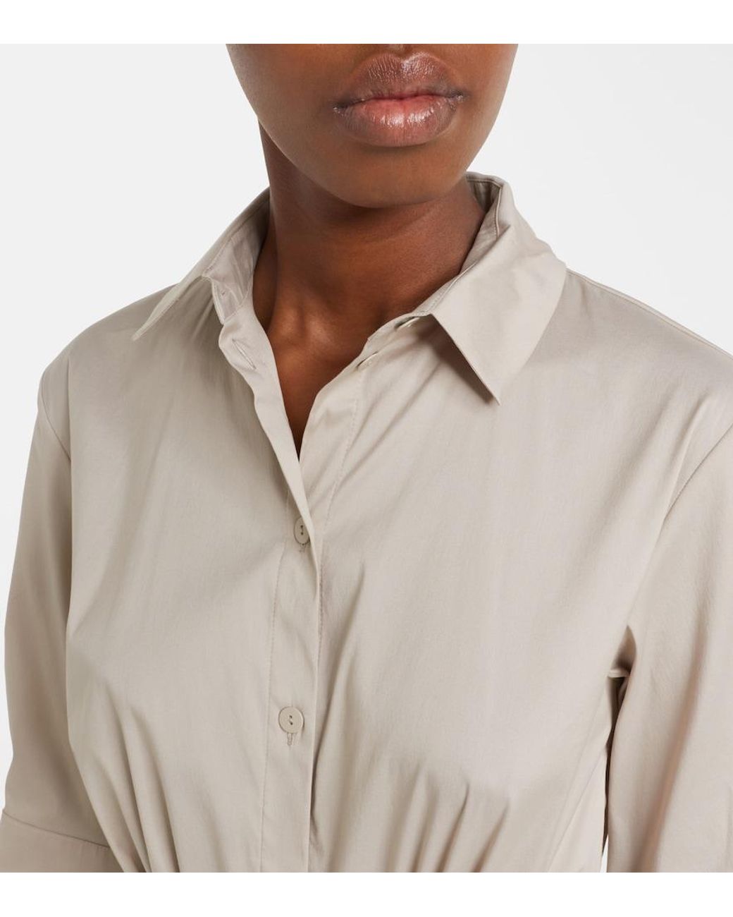 Max Mara Natural Cognac Cotton-Blend Midi Dress