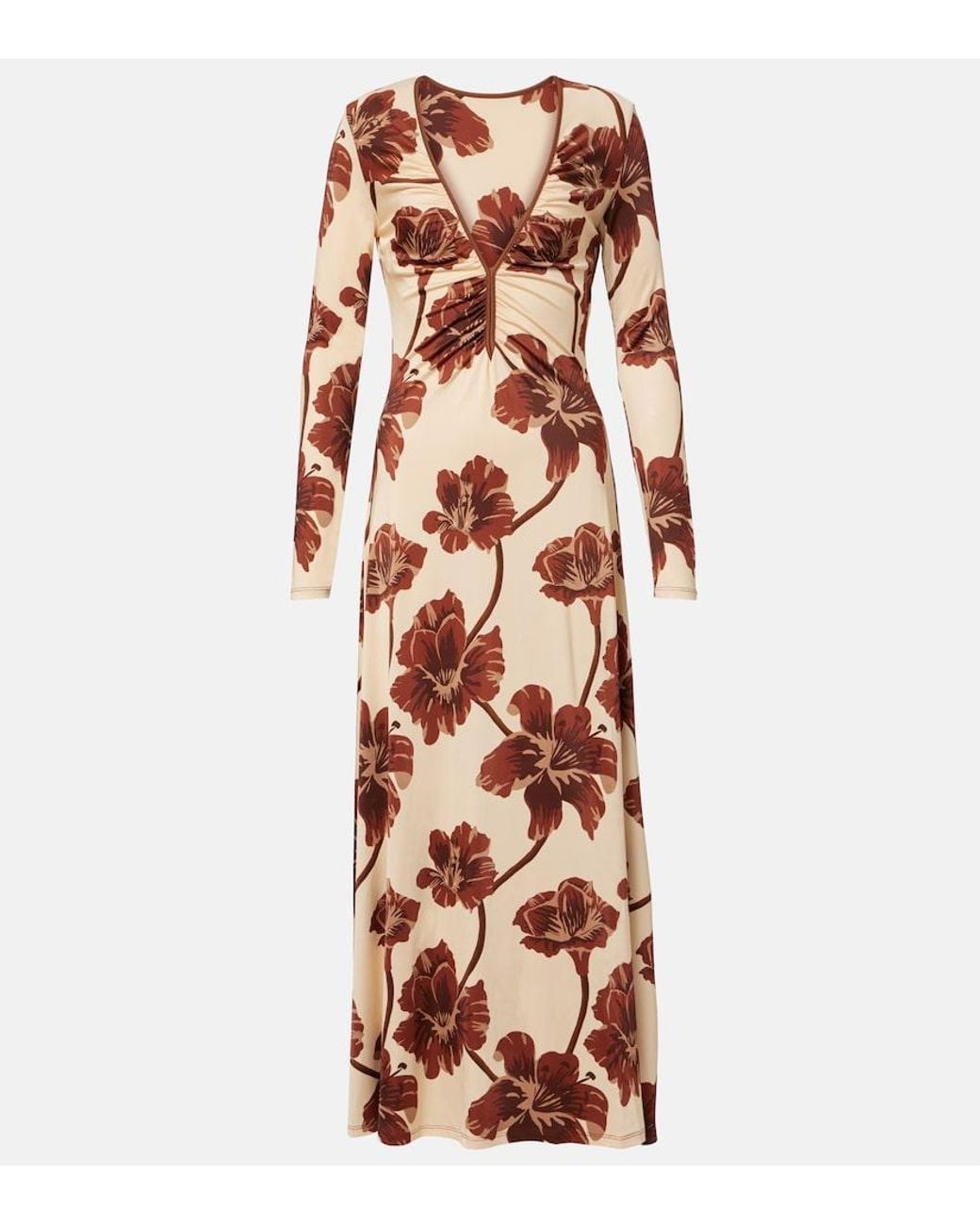 Johanna Ortiz Brown Floral Jersey Midi Dress