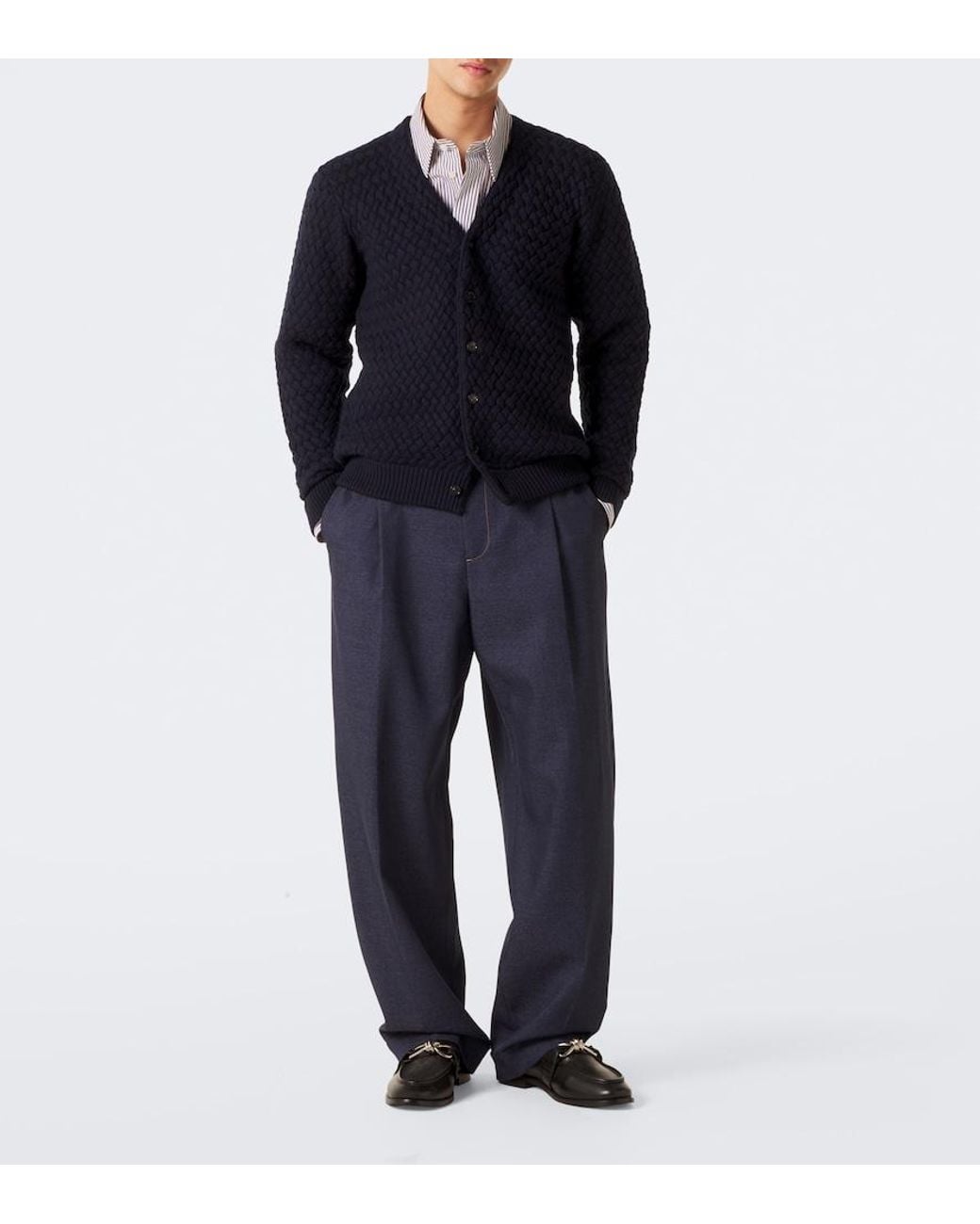 Bottega Veneta Blue Intrecciato Wool Cardigan for men