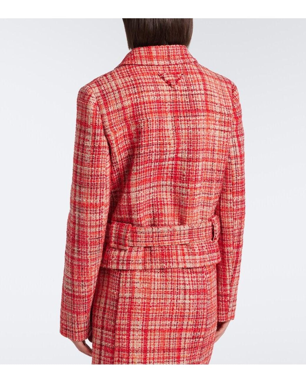 Prada Red Wool, Cotton, And Silk Tweed Jacket