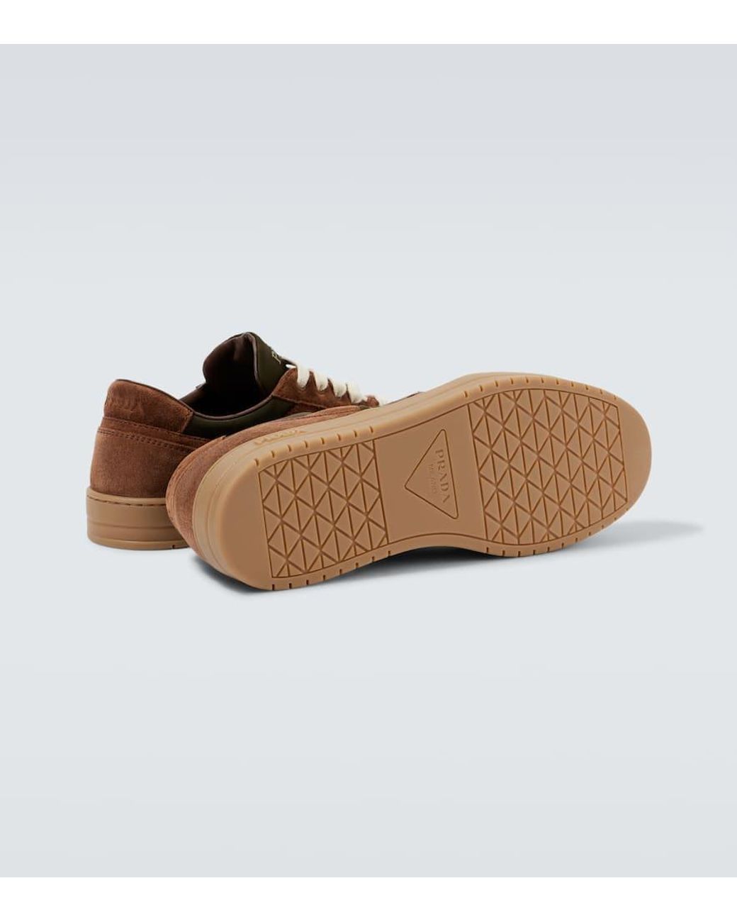 Prada Brown Suede And Re-Nylon Downtown Sneakers for men