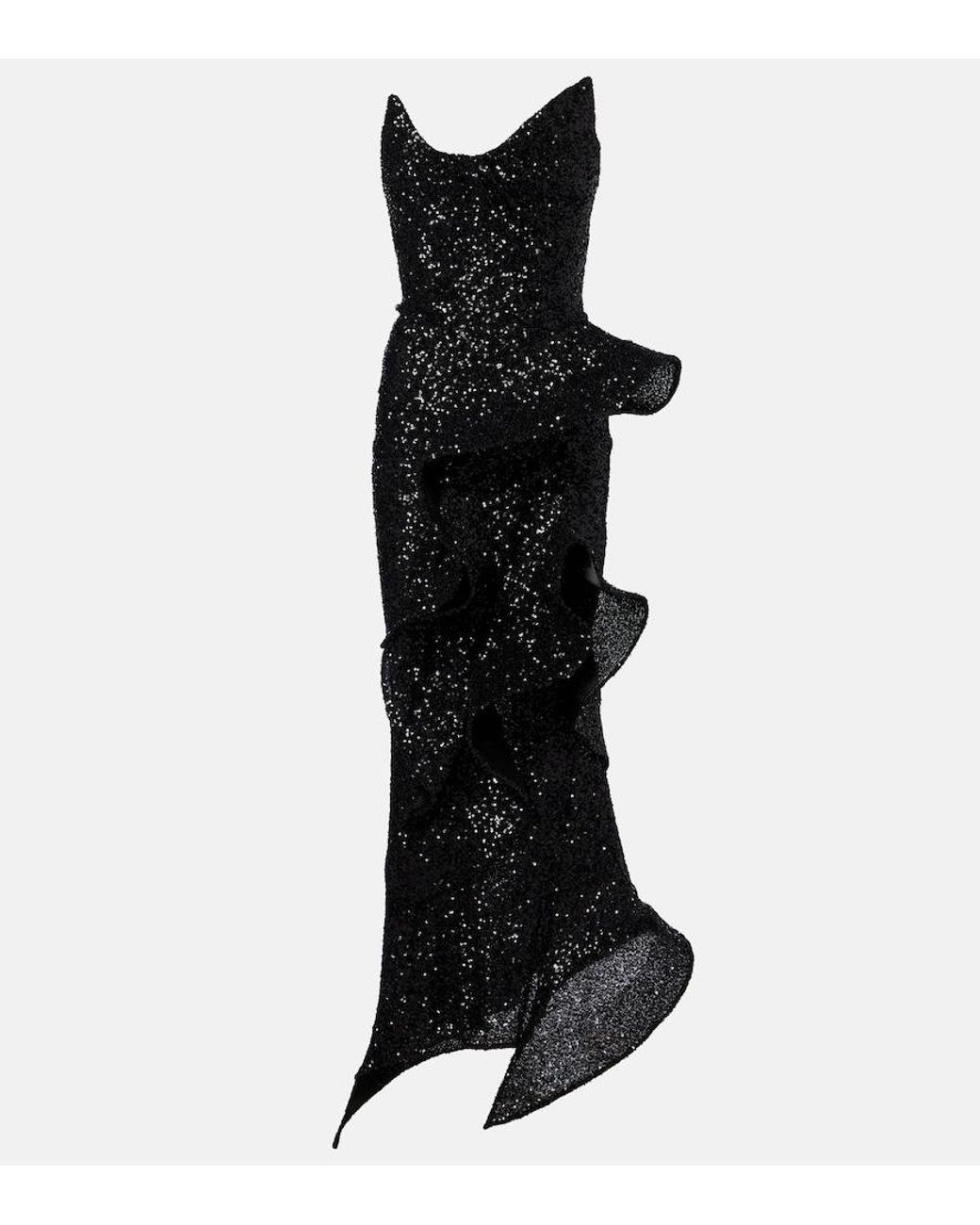 Maticevski Black Thistle Wave Ruffled Sequined Gown