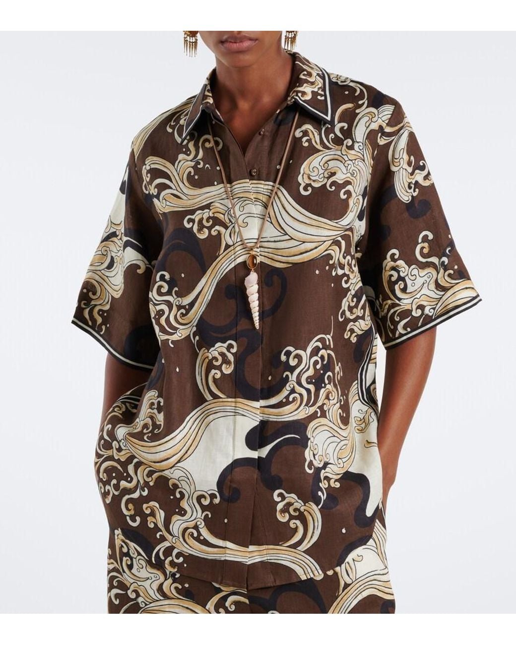 ALÉMAIS Brown Otis Printed Oversized Linen Shirt