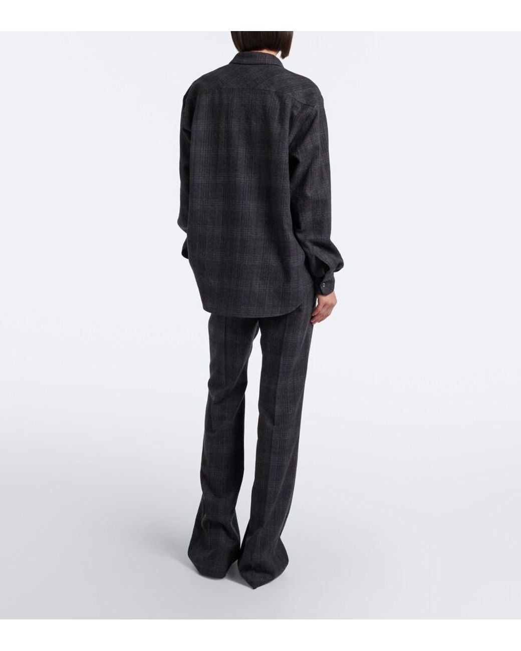 Magda Butrym Blue Plaid Virgin Wool Wide-Leg Pants