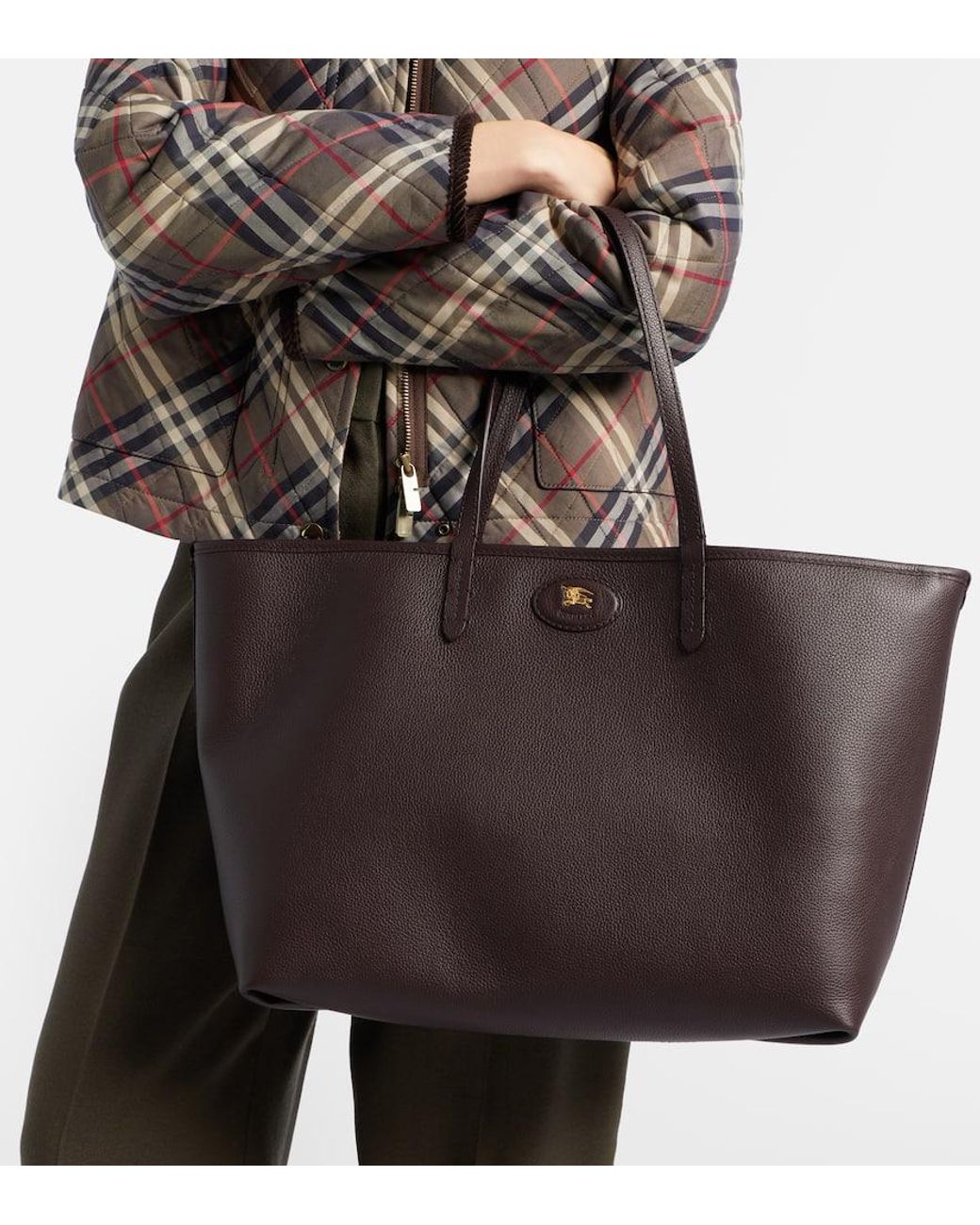 Burberry Brown Reversible Check Medium Leather Tote Bag