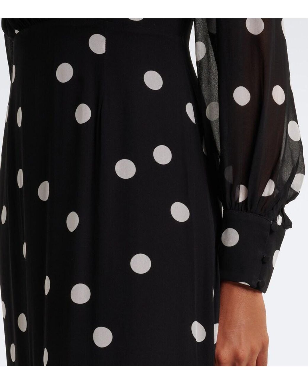 Rixo Black Elsie Polka-Dot Georgette Midi Dress