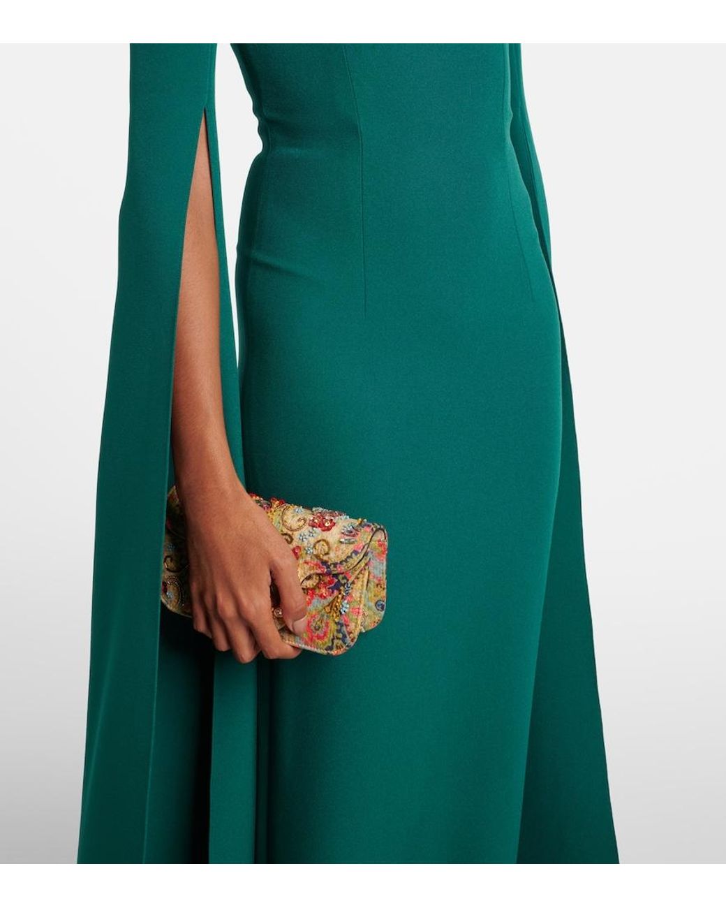 Safiyaa Green Embellished Crepe Gown