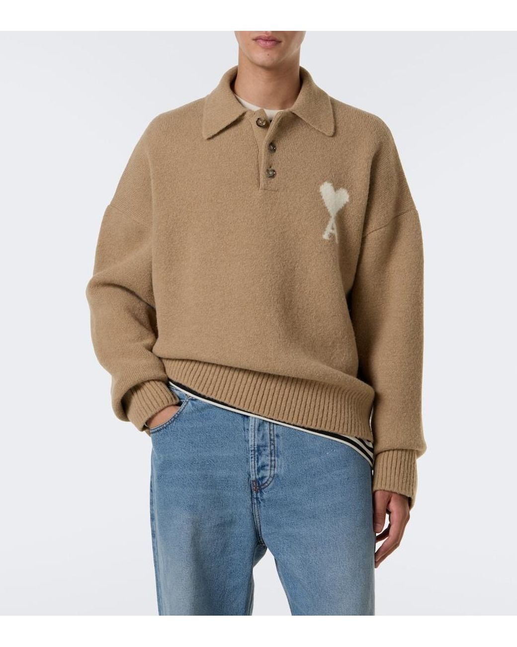 AMI Natural Ami De Coeur Alpaca And Wool-Blend Polo Sweater for men