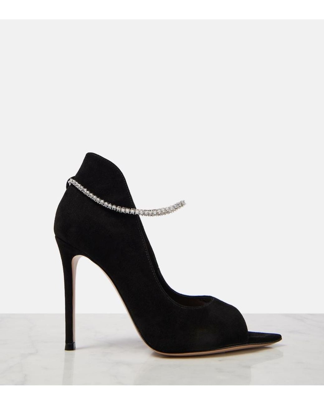 Gianvito Rossi Black Crystal-Embellished Suede Peep-Toe Pumps