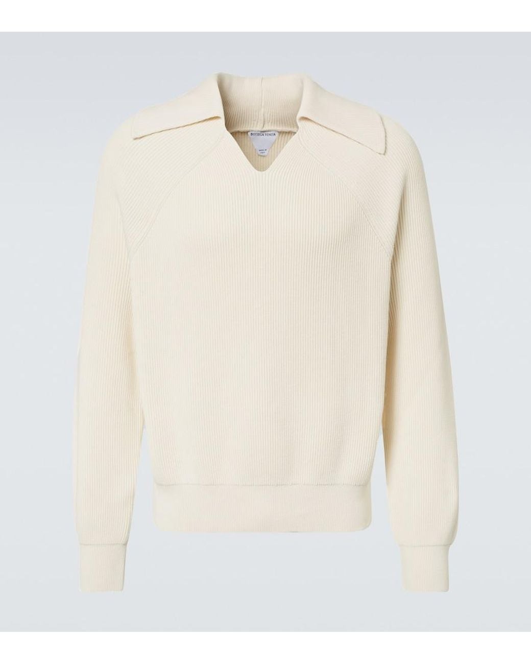 Bottega Veneta White Ribbed-Knit Cotton Polo Sweater for men