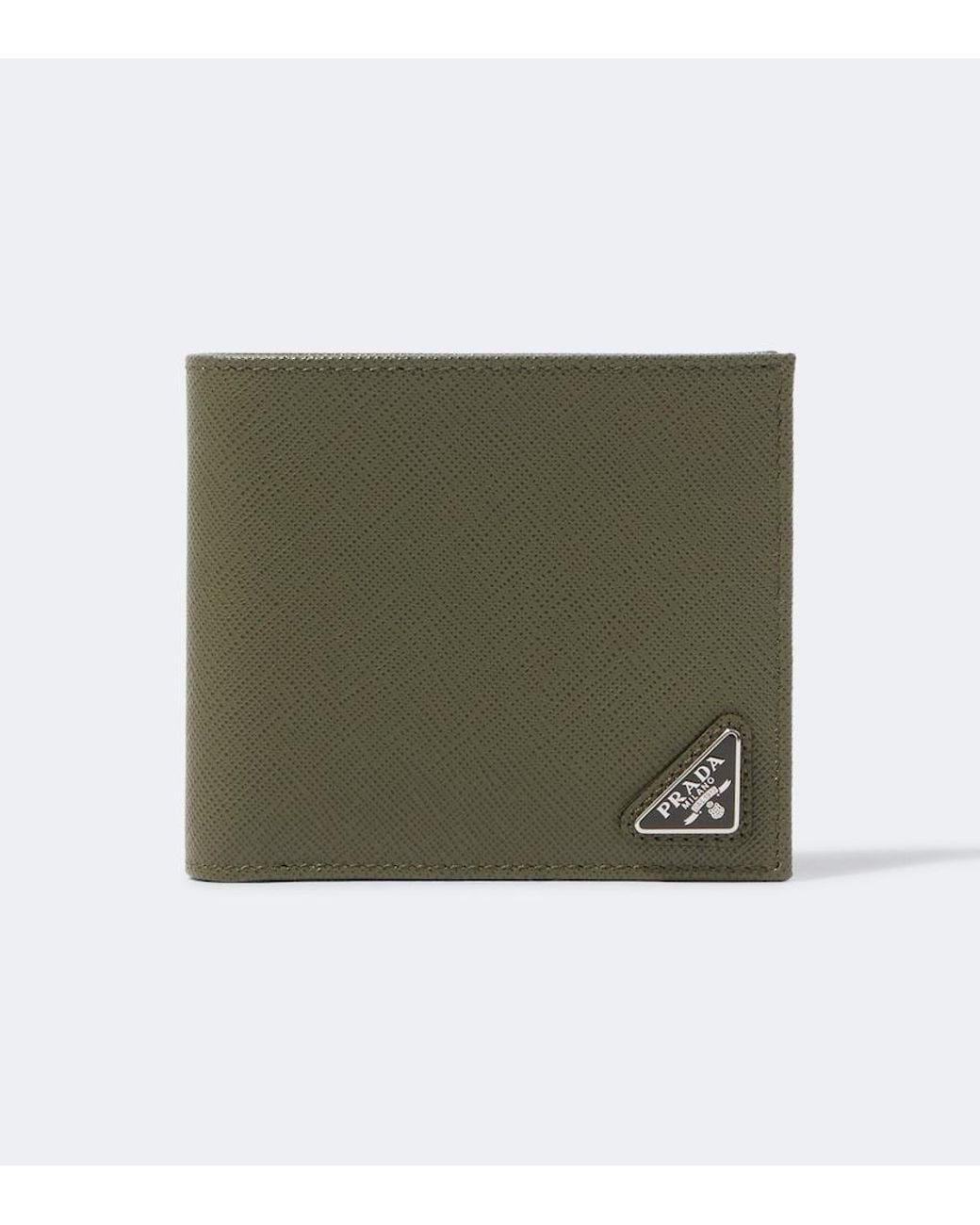 Prada Green Saffiano Leather Bi-Fold Wallet for men