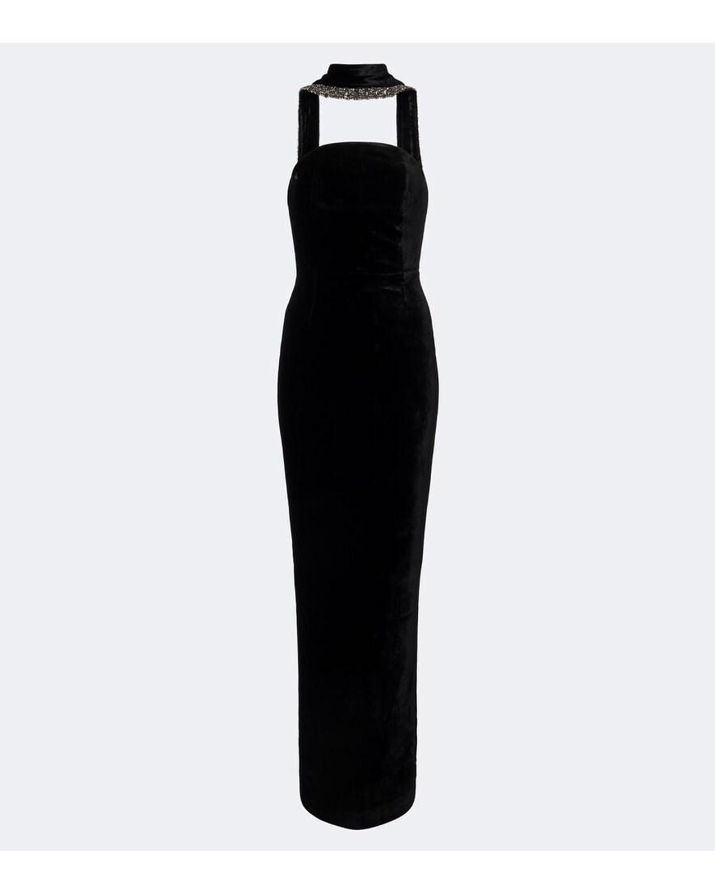 Roland Mouret Black Embellished Halterneck Velvet Gown