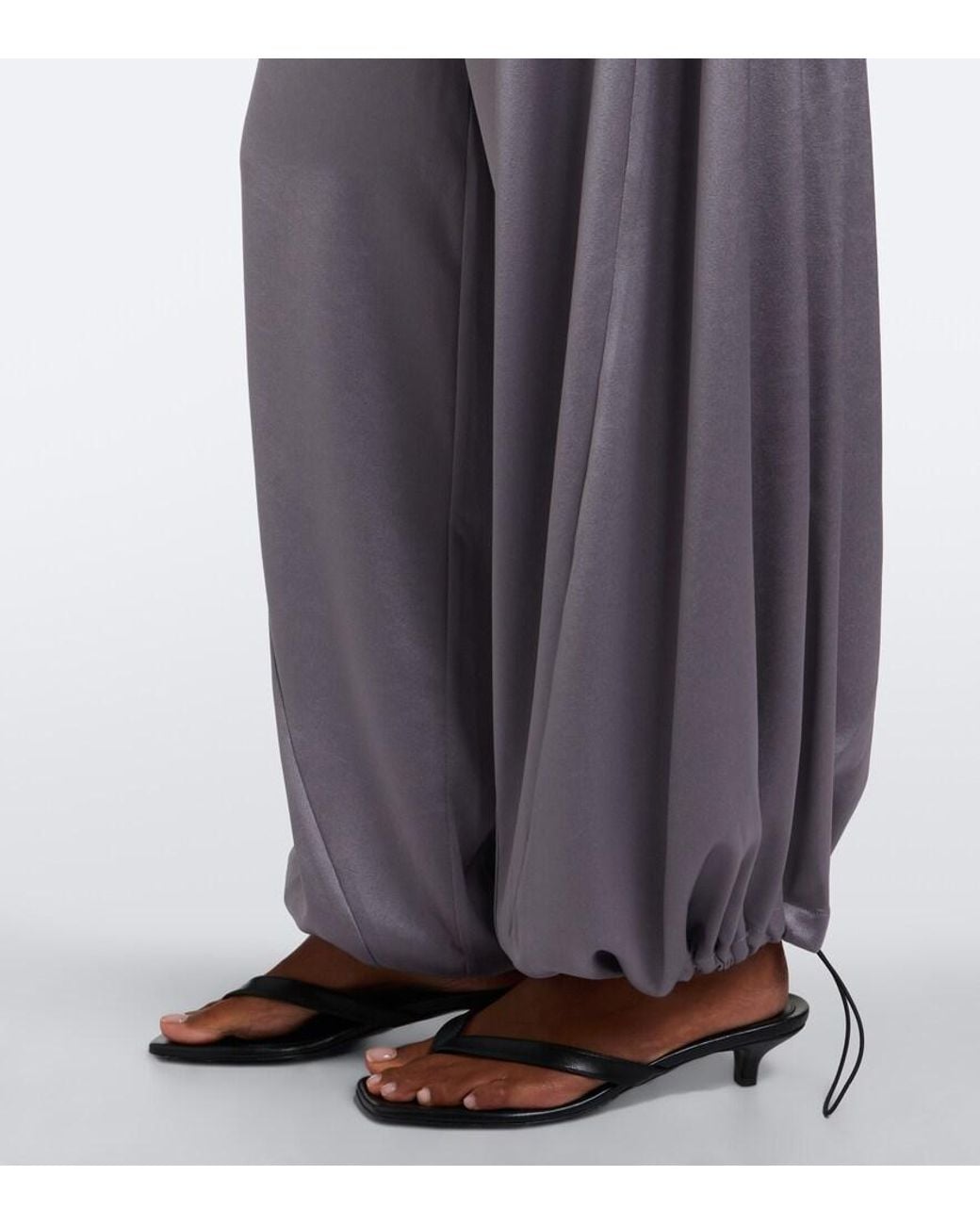JACQUES WEI Purple Leather-Trimmed Satin Wide-Leg Pants