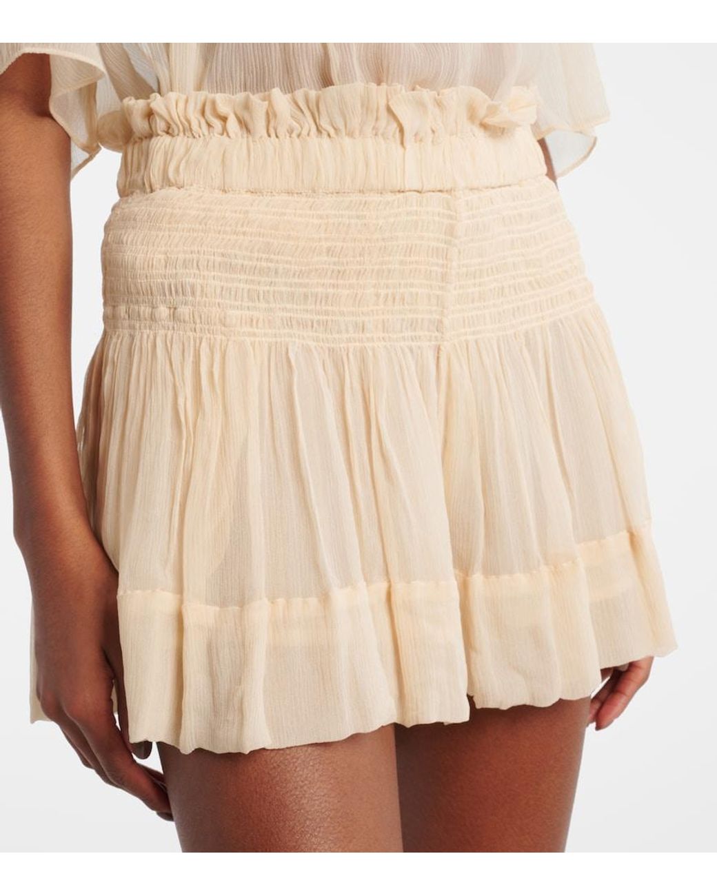 Isabel Marant Natural Maelly Shirred Silk Shorts