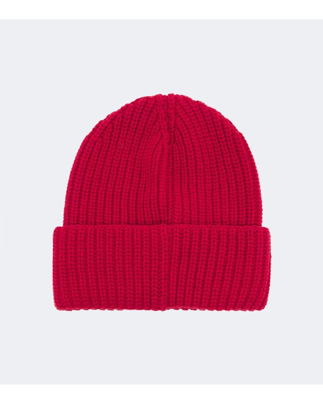 Moncler Red Logo Ribbed-Knit Cashmere Beanie