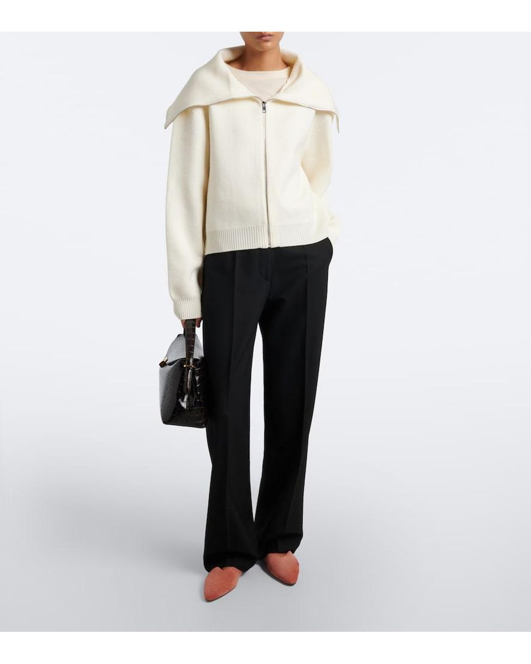 Rohe White Wool Zip-Up Sweater