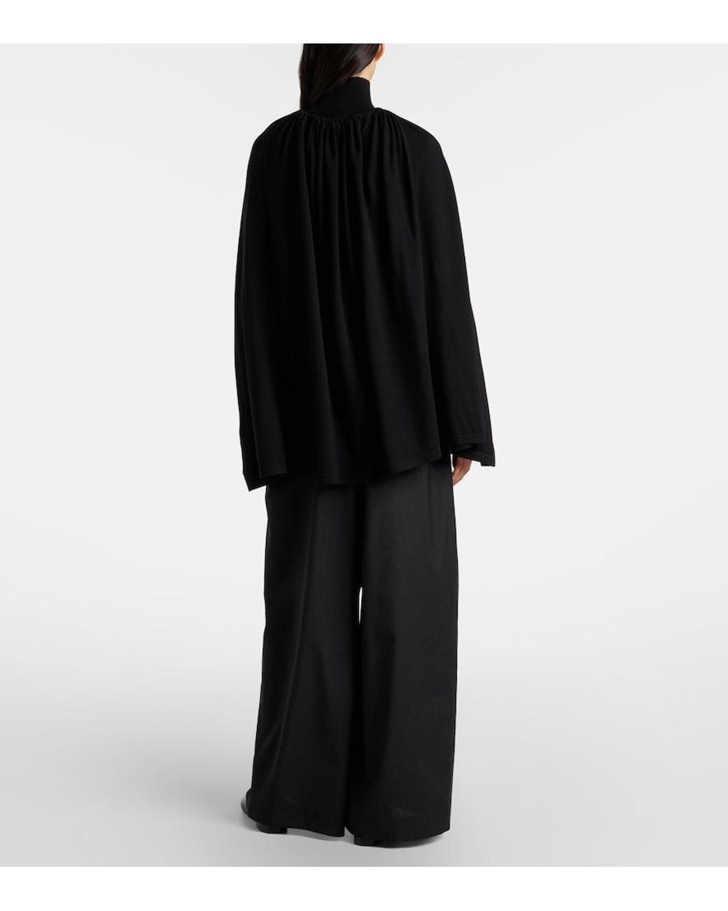 Totême Black Wool And Silk Jersey Cape