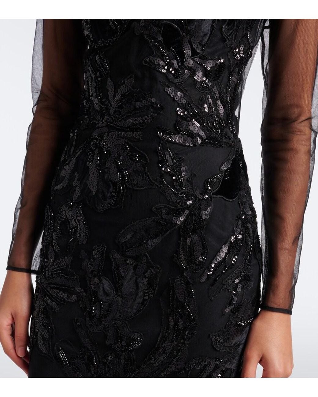 Costarellos Black Syndia Embellished Tulle Gown
