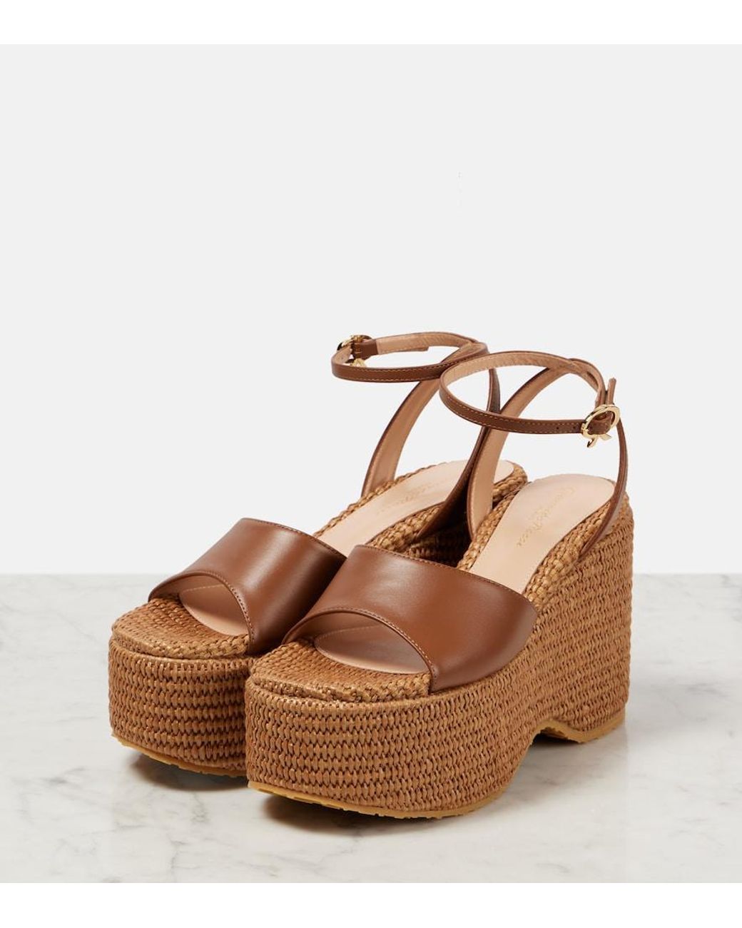 Gianvito Rossi Brown Leather Platform Espadrilles