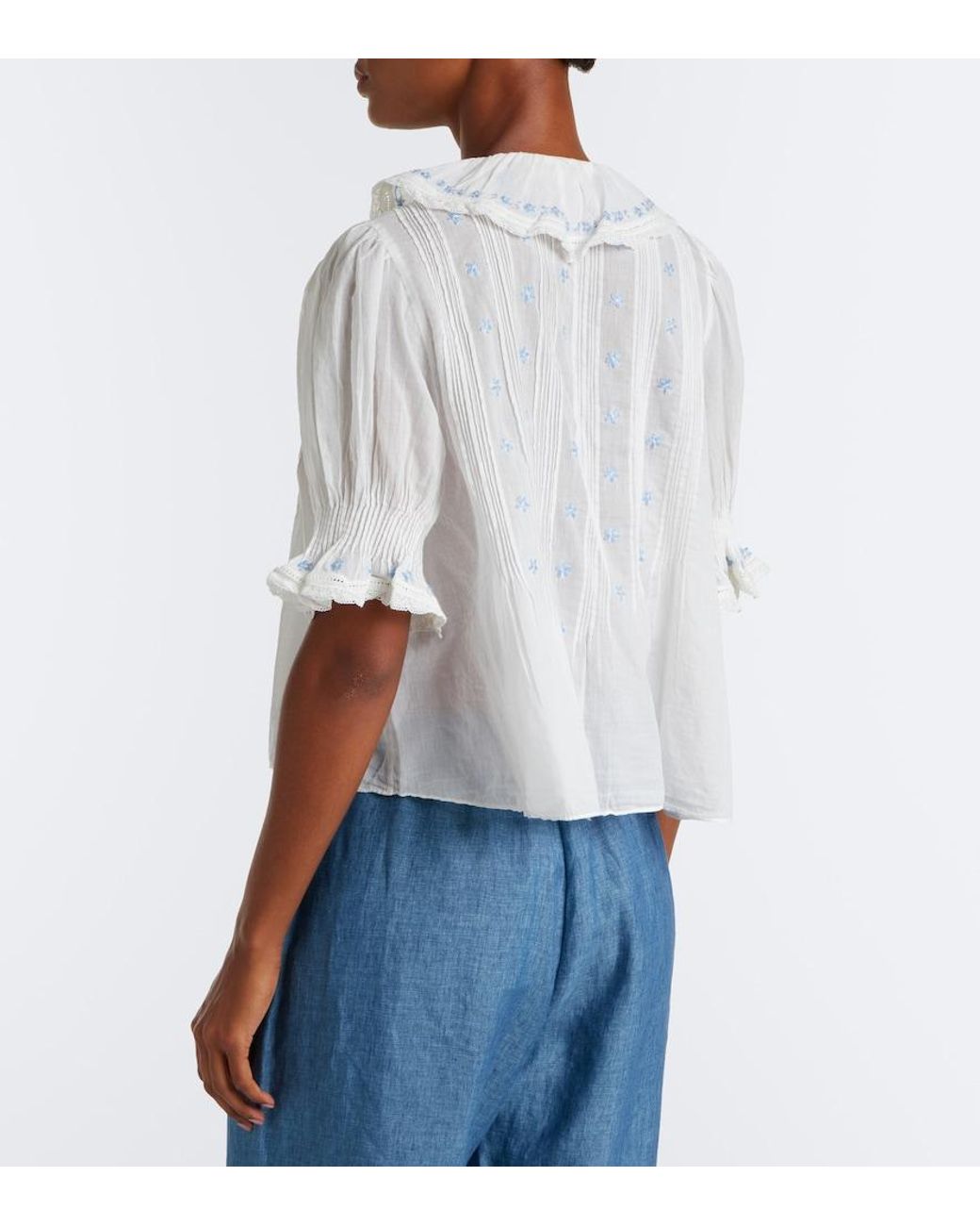 Doen White Hettie Floral Ruffled Cotton Top