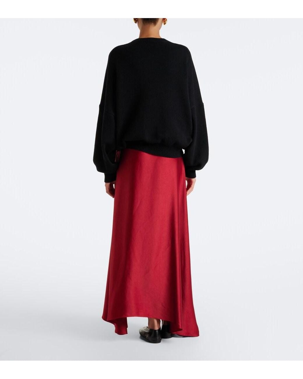 FFORME Red Carina Asymmetric Satin Maxi Skirt
